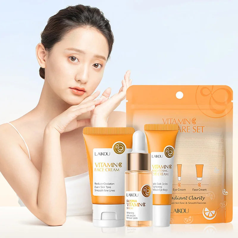 LAIKOU Vitamin C Skin Care Sets 3pcs Face Cream Serum