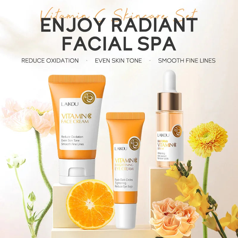 LAIKOU Vitamin C Skin Care Sets 3pcs Face Cream Serum